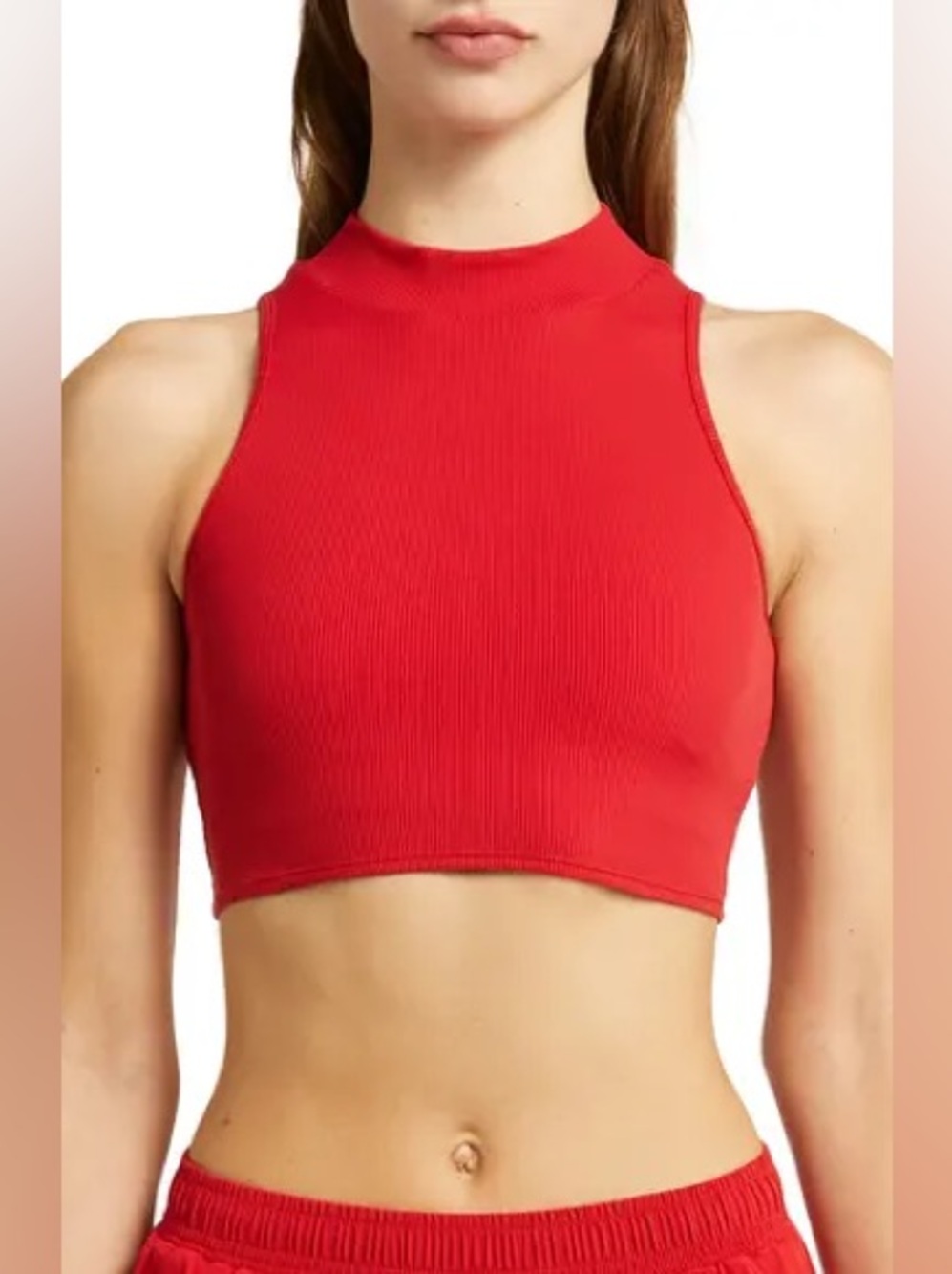 Alo Yoga Goddess Mock Neck Rib Tank S Red